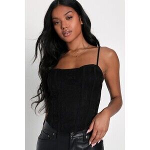 NWT Lulus Alluring Style Black Lace Sleeveless Bustier Tank Top - Size L